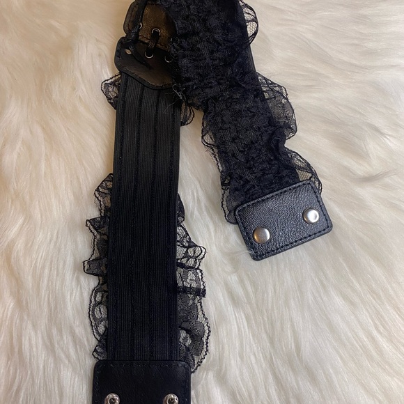 Black Lace Leather Corset Waist Women Belt Cincher Elastic Stretchy Band New - Picture 4 of 6